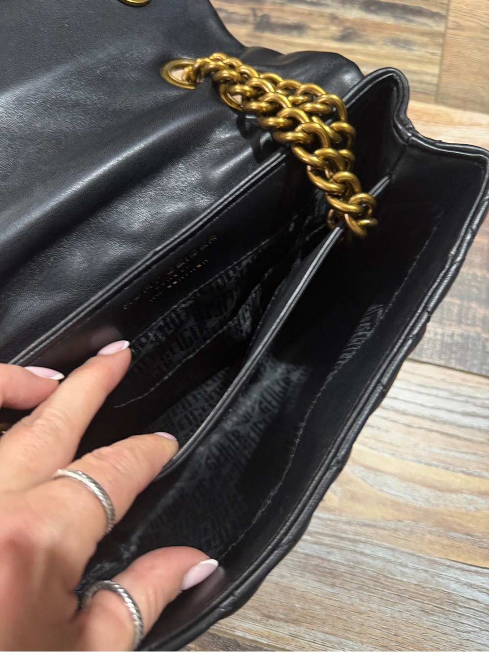 Kurt Geiger Black Quilted Leather Shoulder Bag with Gold Chain - Picture 9 of 10